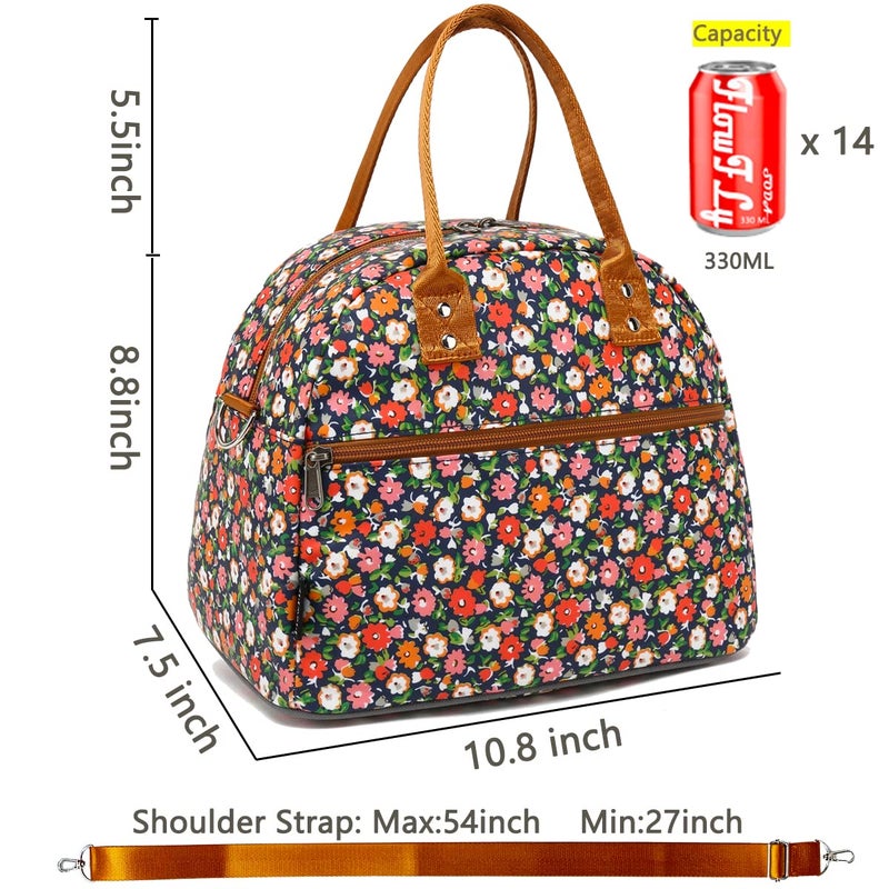 FlowFly Insulated Lunch Bag With Shoulder Strap for Women, Men, and Kids, Large and Reusable, Handle, Freezable Work and School Travel Tote and Meal Prep Organizer,Floral - Image 3